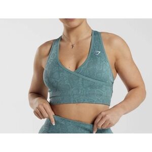 GYMSHARK  Adapt Sports Bra ANIMAL PRINT Crossover Front Sz LG Blue Green